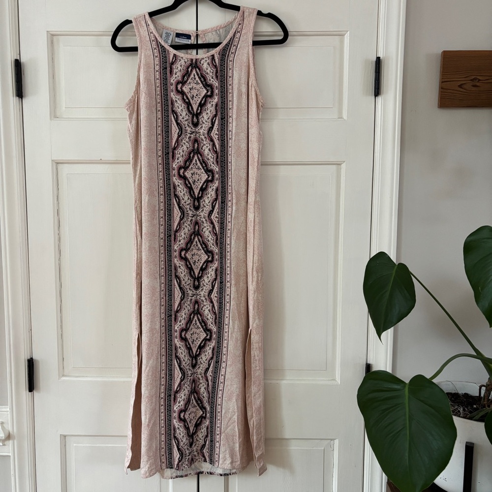L.L. Bean Traveler 100% Silk Plus Size 0 Petite Maxi Dress Sleeveless Side Slits